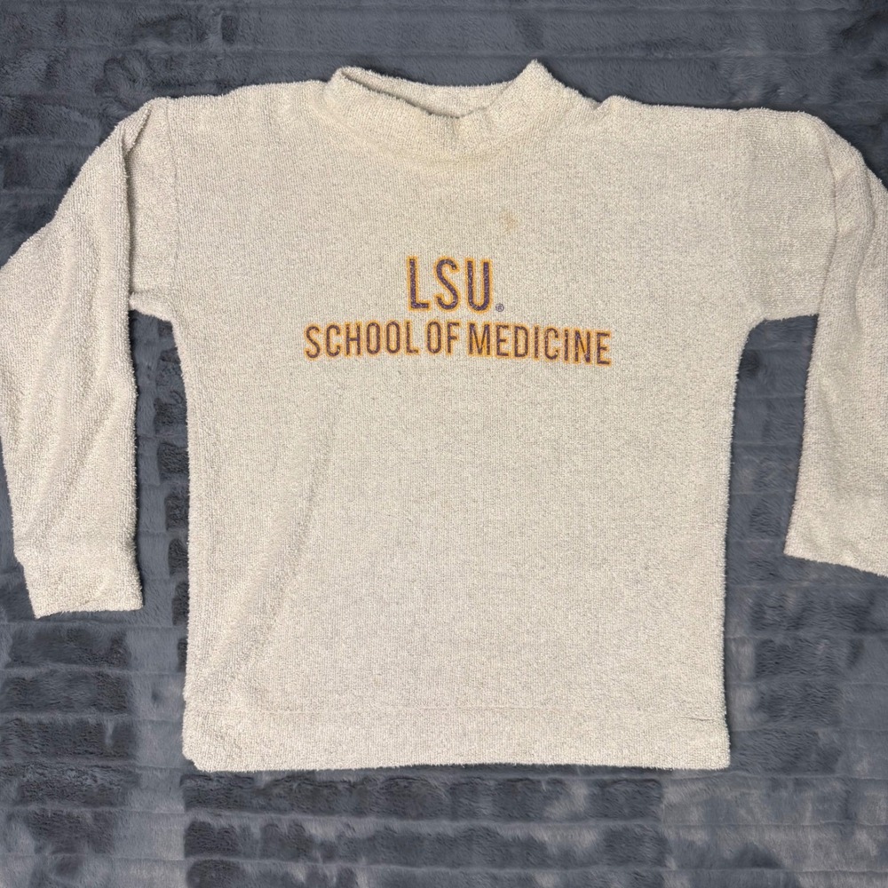 Woolly Threads LSU School of Medicine Pullover Sweatshirt Cream Small USA Made
